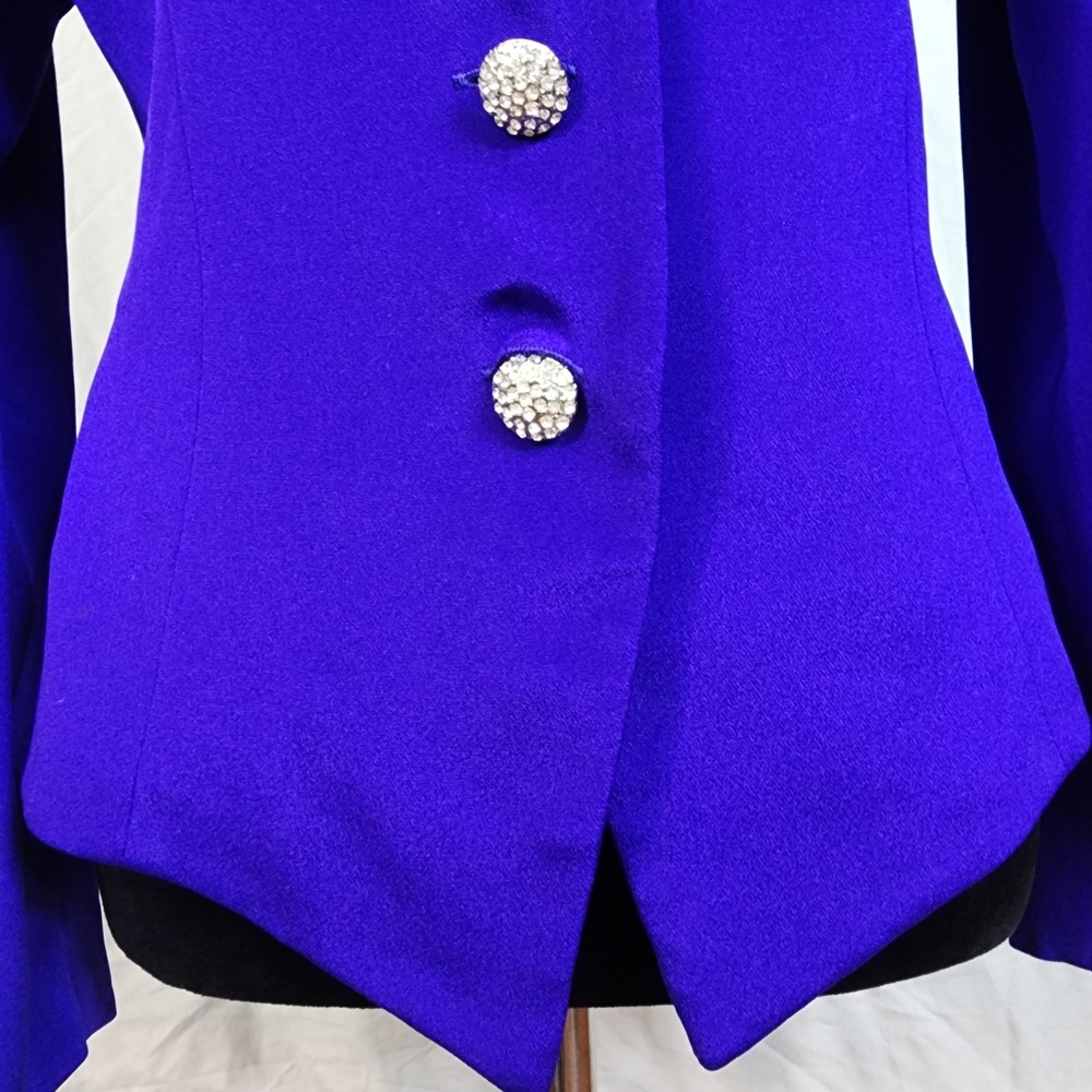 Vintage 80's RIMINI Size 12 Purple 100% Silk Puff Sleeve Jewel Button Blazer EUC - Picture 8 of 12